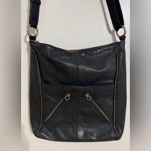 The Sak Black Leather Shoulder Crossbody with Gold Hardware
